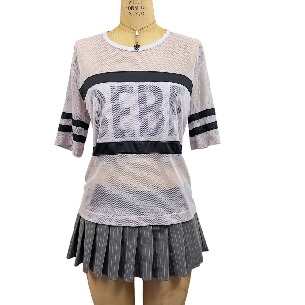Y2K Sporty Mesh‎ Bebe Sport Jersey Top Rugby Strips Sheer Streetwear Lavender M